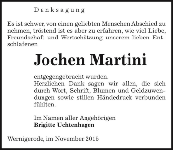 Traueranzeige von Jochen Martini  von Magdeburger Volksstimme