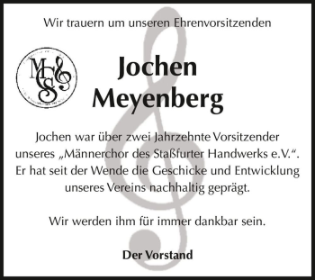 Traueranzeige von Jochen Meyenberg  von Magdeburger Volksstimme