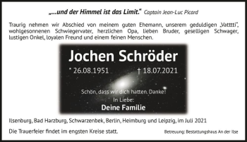 Traueranzeige von Jochen Schröder  von Magdeburger Volksstimme