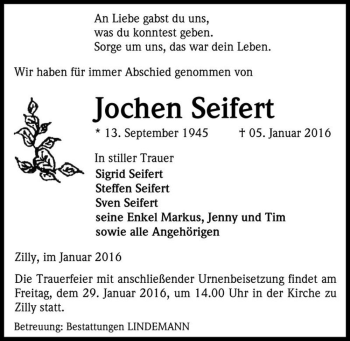 Traueranzeige von Jochen Seifert  von Magdeburger Volksstimme