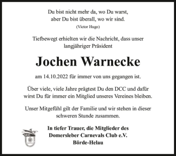 Traueranzeige von Jochen Warnecke  von Magdeburger Volksstimme