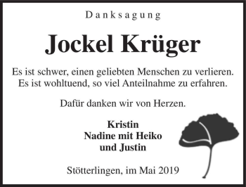 Traueranzeige von Jockel Krüger  von Magdeburger Volksstimme