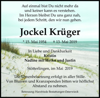 Traueranzeige von Jockel Krüger  von Magdeburger Volksstimme