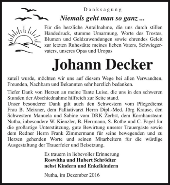 Traueranzeige von Johann Decker  von Magdeburger Volksstimme