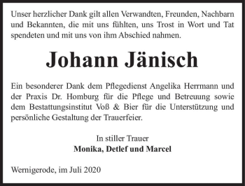 Traueranzeige von Johann Jänisch  von Magdeburger Volksstimme