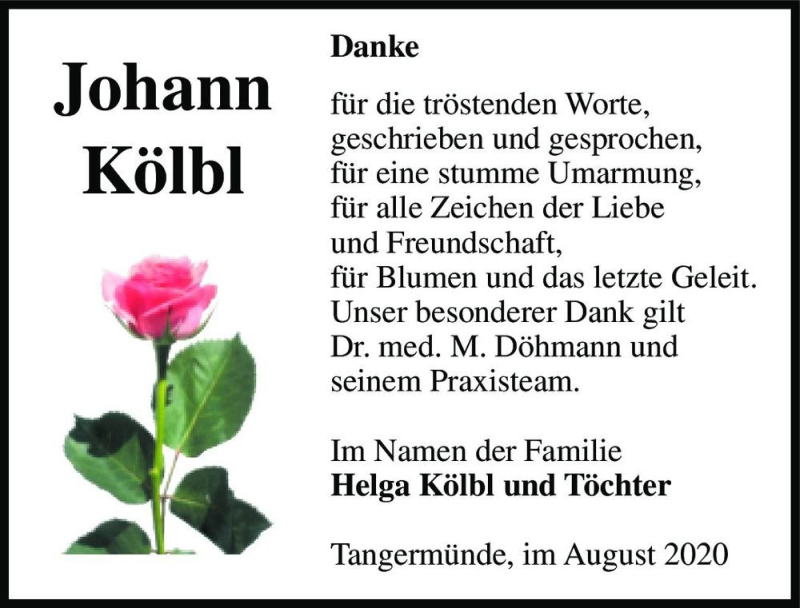  Traueranzeige für Johann Kölbl  vom 15.08.2020 aus Magdeburger Volksstimme