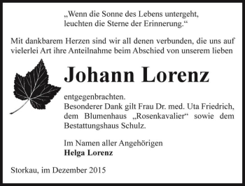 Traueranzeige von Johann Lorenz  von Magdeburger Volksstimme