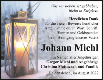 Traueranzeige von Johann Michl  von Magdeburger Volksstimme