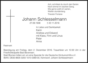 Traueranzeige von Johann Schlesselmann  von Magdeburger Volksstimme