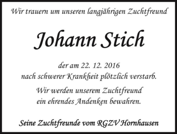 Traueranzeige von Johann Stich  von Magdeburger Volksstimme