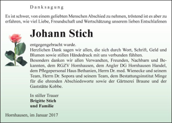 Traueranzeige von Johann Stich  von Magdeburger Volksstimme