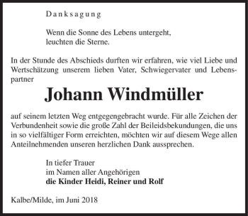 Traueranzeige von Johann Windmüller  von Magdeburger Volksstimme