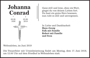 Traueranzeige von Johanna Conrad  von Magdeburger Volksstimme