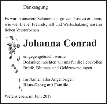 Traueranzeige von Johanna Conrad  von Magdeburger Volksstimme