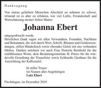 Traueranzeige von Johanna Ebert  von Magdeburger Volksstimme