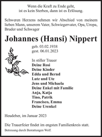 Traueranzeige von Johannes 