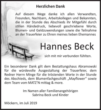 Traueranzeige von Johannes Beck  von Magdeburger Volksstimme