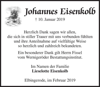 Traueranzeige von Johannes Eisenkolb  von Magdeburger Volksstimme