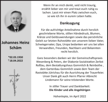 Traueranzeige von Johannes Heinz Schäm  von Magdeburger Volksstimme