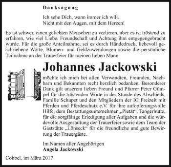 Traueranzeige von Johannes Jackowski  von Magdeburger Volksstimme