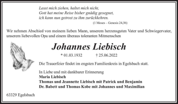 Traueranzeige von Johannes Liebisch  von Magdeburger Volksstimme