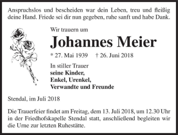 Traueranzeige von Johannes Meier  von Magdeburger Volksstimme