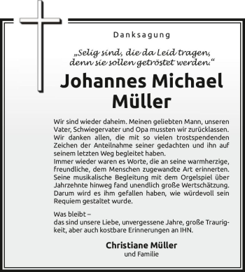Traueranzeige von Johannes Michael Müller  von Magdeburger Volksstimme