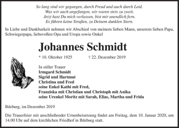 Traueranzeige von Johannes Schmidt  von Magdeburger Volksstimme