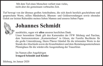 Traueranzeige von Johannes Schmidt  von Magdeburger Volksstimme