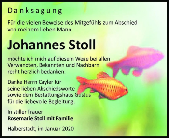 Traueranzeige von Johannes Stoll  von Magdeburger Volksstimme