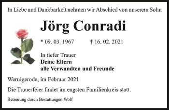Traueranzeige von Jorg Conradi  von Magdeburger Volksstimme