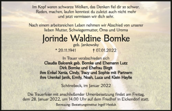 Traueranzeige von Jorinde Waldine Bromke (geb. Jankowsky)  von Magdeburger Volksstimme