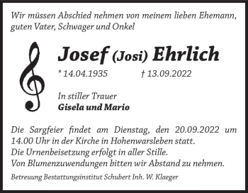 Traueranzeige von Josef 