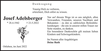 Traueranzeige von Josef Adelsberger  von Magdeburger Volksstimme