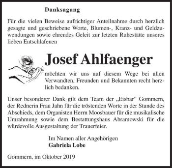 Traueranzeige von Josef Ahlfaenger  von Magdeburger Volksstimme