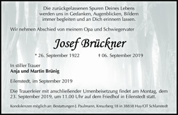 Traueranzeige von Josef Brückner  von Magdeburger Volksstimme