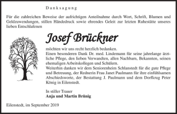 Traueranzeige von Josef Brückner  von Magdeburger Volksstimme