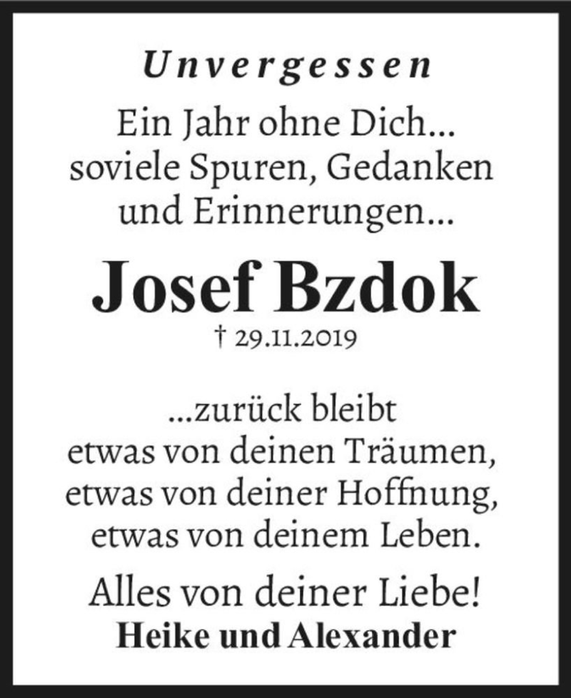  Traueranzeige für Josef Bzdok  vom 04.12.2020 aus Magdeburger Volksstimme