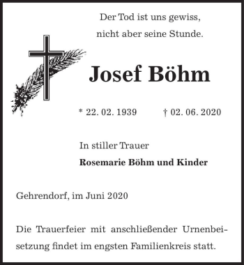 Traueranzeige von Josef Böhm  von Magdeburger Volksstimme