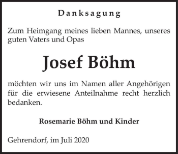 Traueranzeige von Josef Böhm  von Magdeburger Volksstimme