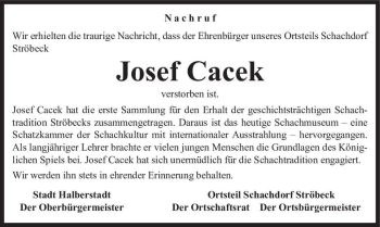 Traueranzeige von Josef Cacek  von Magdeburger Volksstimme