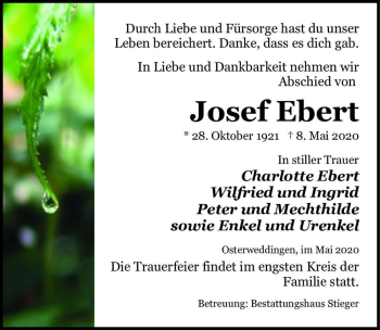 Traueranzeige von Josef Ebert  von Magdeburger Volksstimme