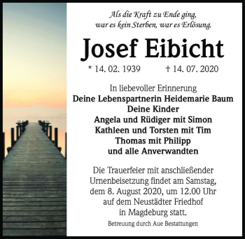 Traueranzeige von Josef Eibicht  von Magdeburger Volksstimme