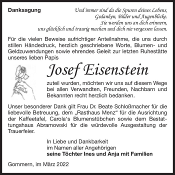 Traueranzeige von Josef Eisenstein  von Magdeburger Volksstimme