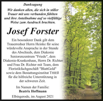 Traueranzeige von Josef Forster  von Magdeburger Volksstimme