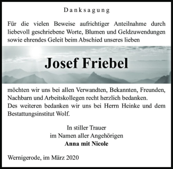 Traueranzeige von Josef Friebel  von Magdeburger Volksstimme