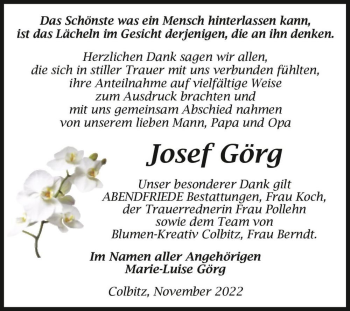 Traueranzeige von Josef Görg  von Magdeburger Volksstimme
