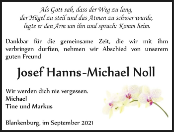 Traueranzeige von Josef Hanns-Michael Noll  von Magdeburger Volksstimme