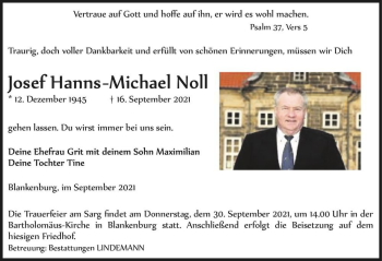 Traueranzeige von Josef Hanns-Michael Noll  von Magdeburger Volksstimme