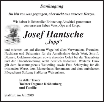 Traueranzeige von Josef Hantsche 